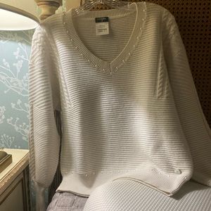 Chanel v neck sweater… pearl detail.. cable trim … relaxed fit…